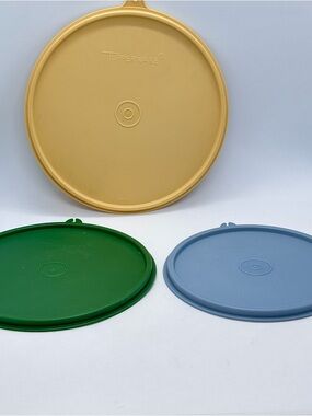 VTG Lot of 3 Tupperware  Lt. Blue 227-74 Green 228-19 and Gold 229-33 Repl. Lids